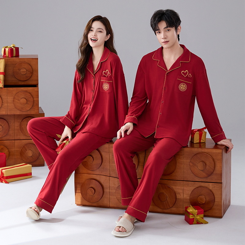 Pijamas de boda, nuevo matrimonio, vestido de terciopelo rojo, mujeres, otoño y invierno, hombre, nobles, parejas, pijamas, otoño y invierno