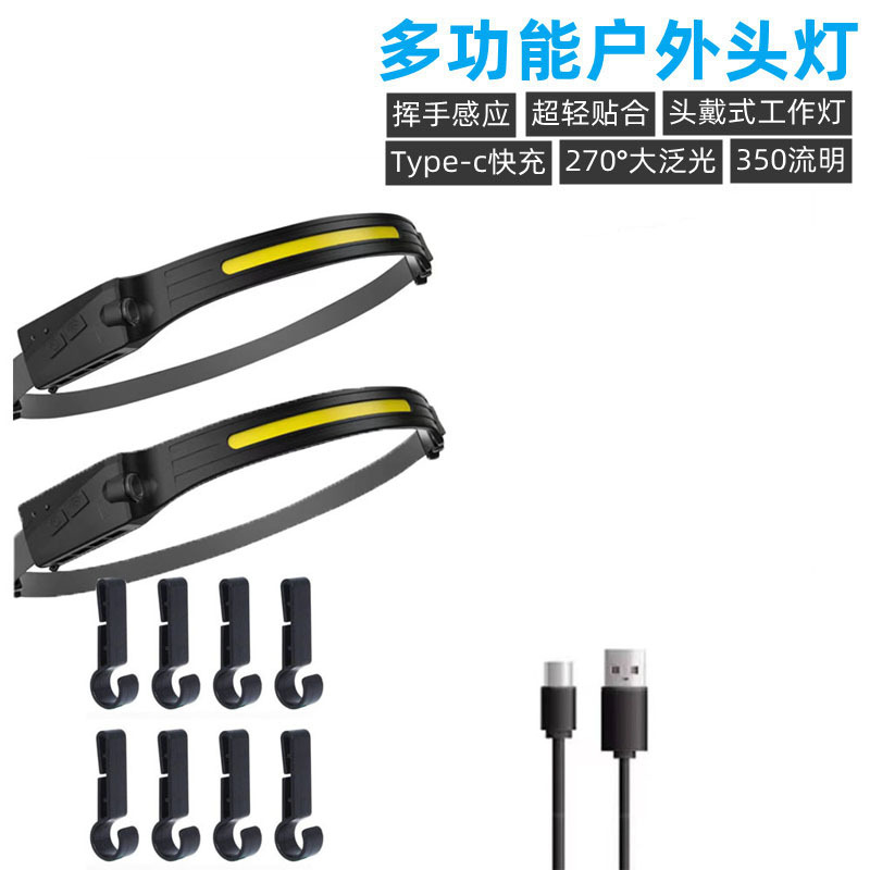 Linterna Frontal COB con Sensor de Movimiento, Luz de Ciclismo para Exteriores, Recargable por USB, Luz Nocturna para Correr, Luz LED de Alta Potencia