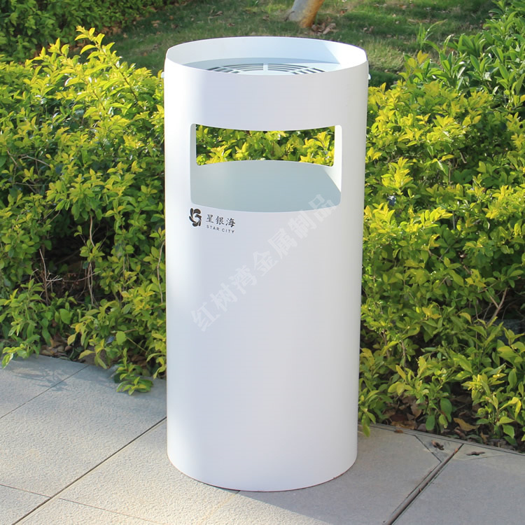 酒店写字楼室内白色喷塑圆柱不锈钢果皮箱环卫金属垃圾桶纸篓厂