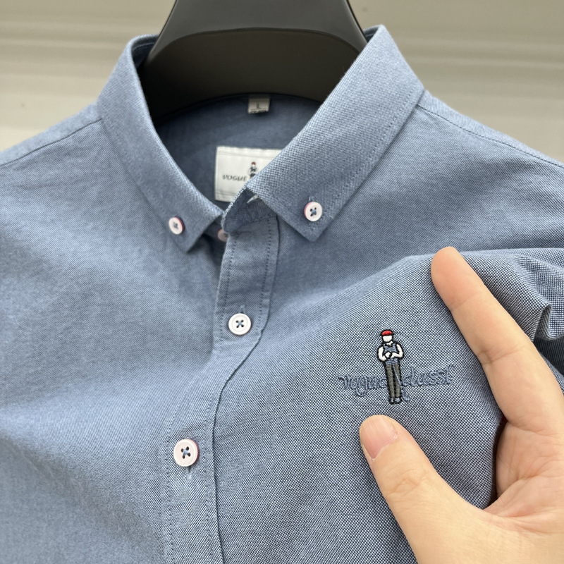 Tommy Genuine Men's Long-Sleeved Shirt, New Spring and Autumn Oxford Cotton Fashion Embroidered Large Size Base Shirt