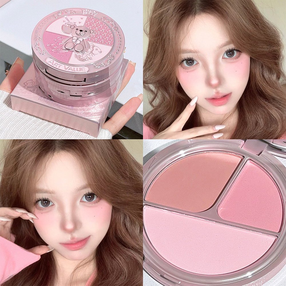 Art Value's new Bear Knight Three-color Blush plate, Rouge Plate, Makeup, Contouring and Highlighter all-in-one plate for export undefined