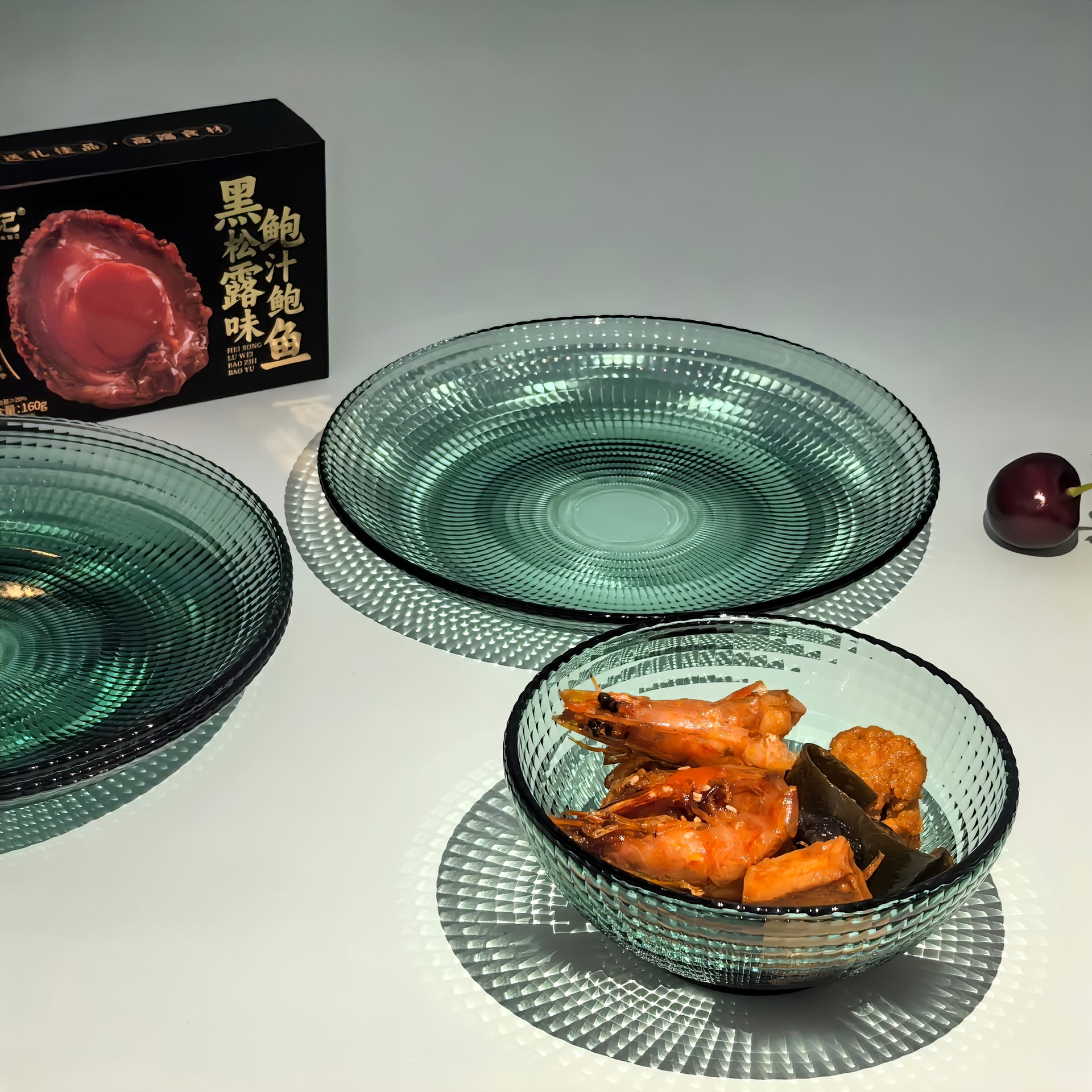 创意简约高硼硅波点餐具耐高温玻璃微波家用套装餐具饭碗面碗盘子