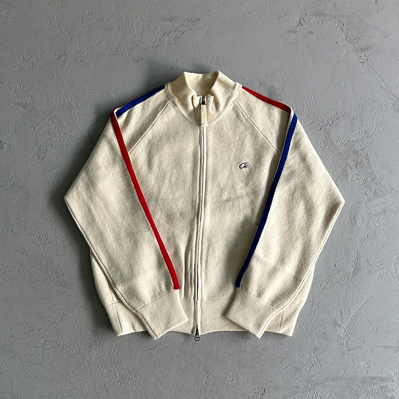 Drill Style American Street Hip-Hop Embroidered Letter Stand Collar Zipper Cardigan Knitwear Men's Trendy Brand Jacket