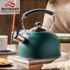 歐式輕奢深綠鳴笛燒水壺西餐廳不鏽鋼煮水壺3L精品鳴音壺爐具通用