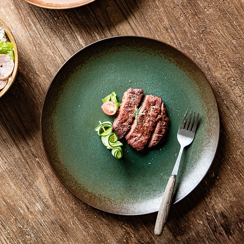Juego de vajilla retro anticuado plato de carne de cerámica plato occidental plato de plato casero plato plato plato plato restaurante al por mayor plato grande