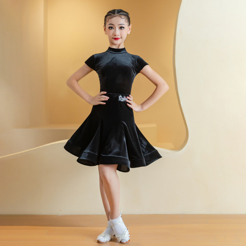 女の子向けラテンダンス競技服、プロの練習とパフォーマンス、規定の標準試験服、高級ノースリーブ夏服|undefined