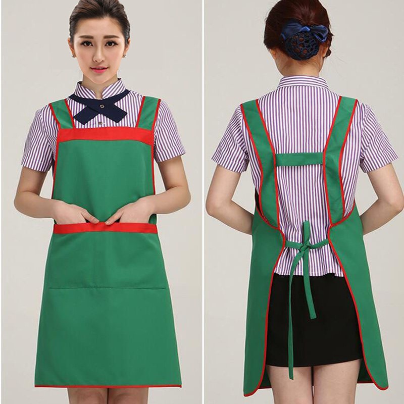 Amazon algodón poliéster delantal H hombro simple Bolsillo grande catering camarero ropa de trabajo cocina delantal logotipo personalizado