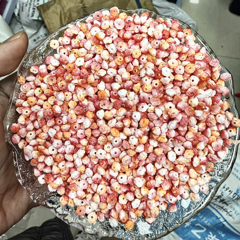 Luz nocturna brillante dorada rosa mini camellia acrílico diy cuentas hechas a mano al por mayor explosión de sonido