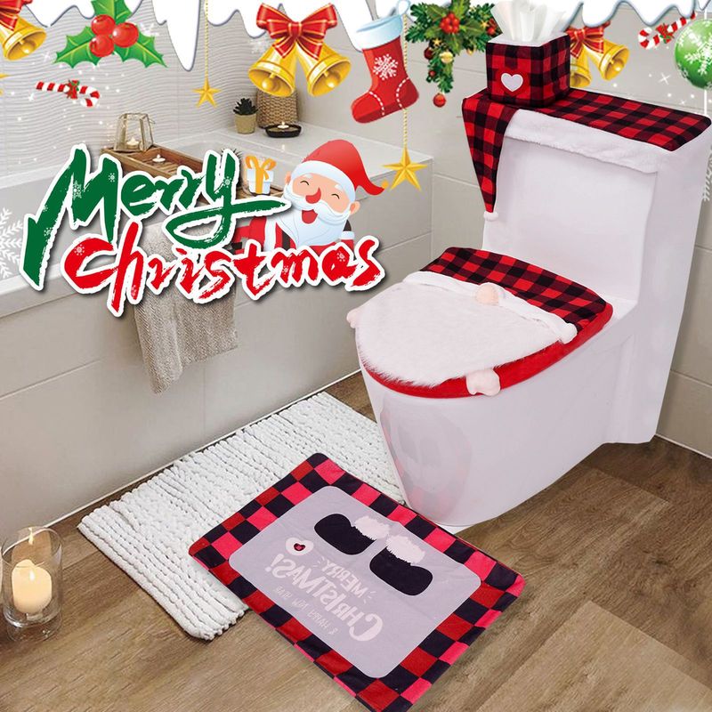 クロスボーダー热い贩売クリスマス便器カバーフェイスレス人形4点セットサンタクローストイレ装饰クリスマス用品|undefined