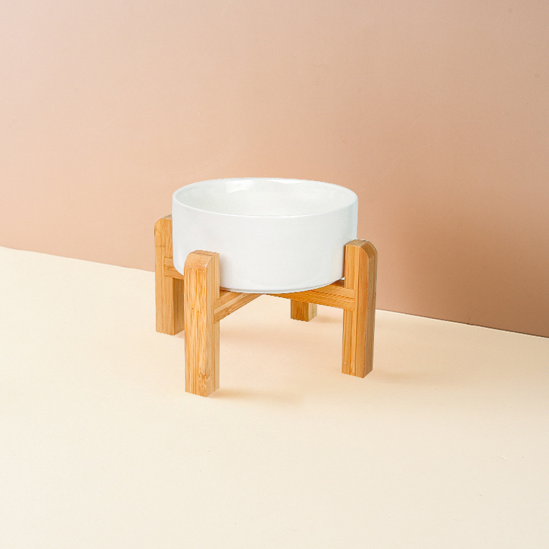 Mascota perro comida tazón gato tazón de cerámica gato tazón aumento de bambú marco protección columna cervical beber tazón anti-golpe