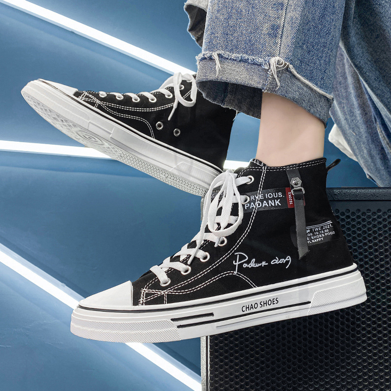 Canvas Men's Shoes, Four-Season Men's Personalized High-Top Black Sneakers, Fashionable Youth Casual Sports Cloth Shoes, Dropshipping Canvas Men's Shoes, Four-Season Men's Personalized High-Top Black Sneakers, Fashionable Youth Casual Sports Cloth Shoes, Dropshipping