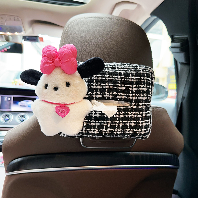 Muñeca de felpa de dibujos animados caja de pañuelos para coche colgante en el coche lindo Pacha dog decoración de coche bolsa de almacenamiento fragancia image 10