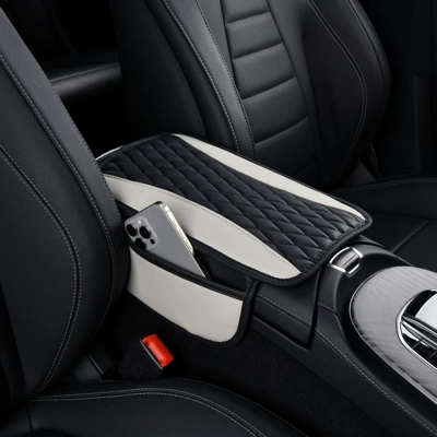 Armrest box pad, armrest cover, storage box - double-rhombus-with-side-ears-black-and-white