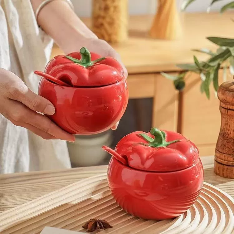 Ст jars seasoning помидорной формы, керамическая глазурь подглазурных цветов, емкость 420 мл, красный (1 шт)