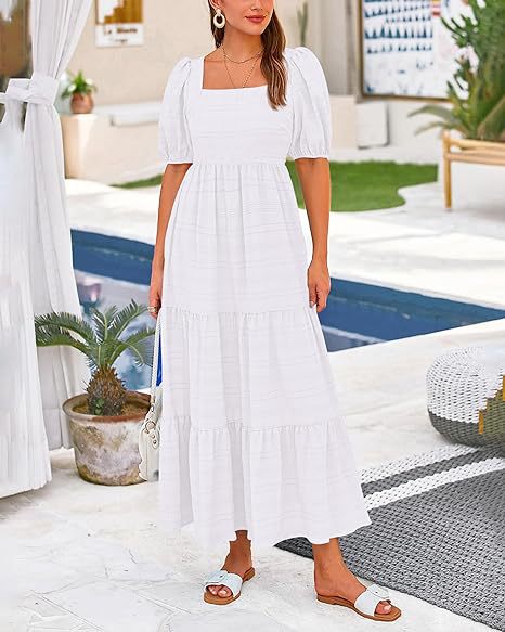 Women's Regular Dress Simple Style Square Neck Backless Short Sleeve Solid Color Maxi Long Dress Holiday Daily display picture 22
