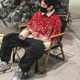【922】男童红色拜年服毛衣女童装打底针织衫秋冬季儿童保暖毛衫