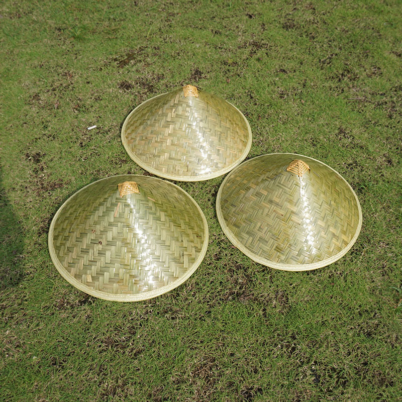 Bamboo Hat Bamboo Woven Big Rim Sunscreen Farmer Straw Hat Performance Props Men's Outdoor Sunshade Green Leather Light Board Coir Hat