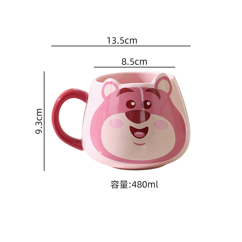 Disney caricatura oso de fresa cerámica adorable forma de taza de vientre grande caja de regalo taza de regalo de mano para niños envío gratuito