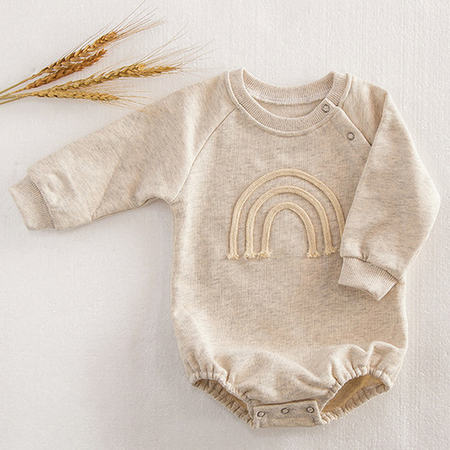Baby and Toddler Cross-border Spring and Autumn Seasonal Clothing Rainbow Long-Sleeve Onesie for Boys and Girls, Cute Crawling Suit Hati