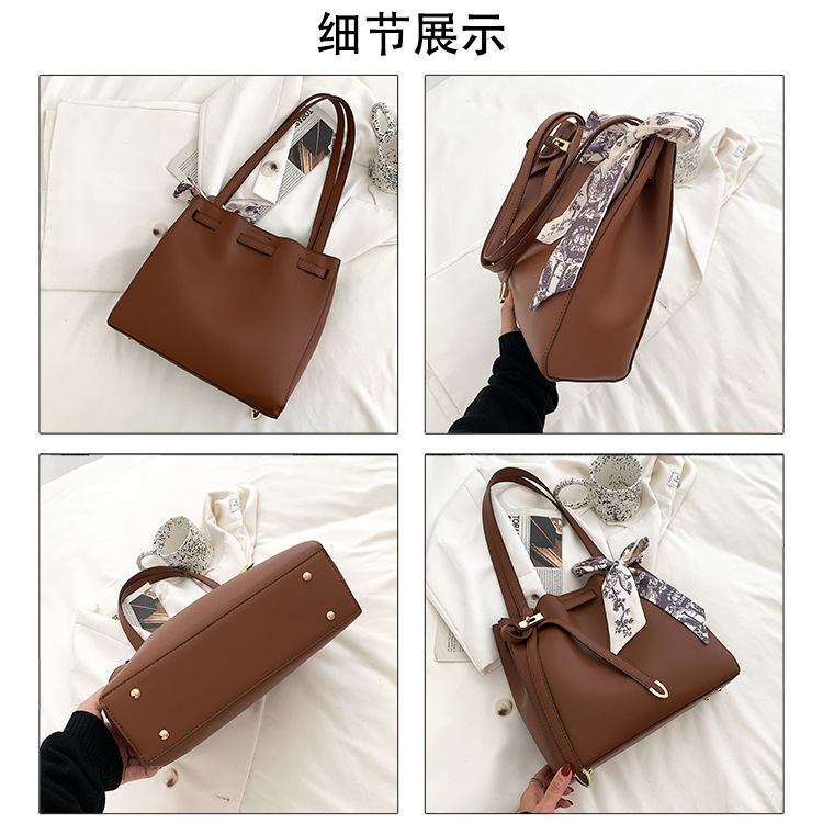 Retro Solid Color Drawstring Type Shoulder Bucket Bag Wholesale Nihaojewelry display picture 18