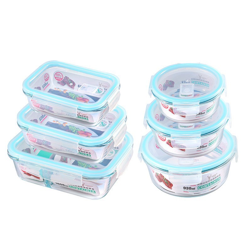 Fábrica directa a través de alta borosilicona de vidrio almuerzo caja de almuerzo resistente al calor caja de almuerzo fresca caja de almuerzo puede calentar el logotipo de impresión de microondas