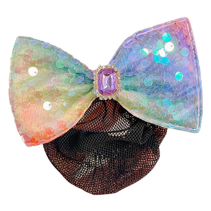 Summer Sequin Bow Hair Net Love Diamond Children's Hair Clip Cute Girl Dancing Ball Head Net Pocket