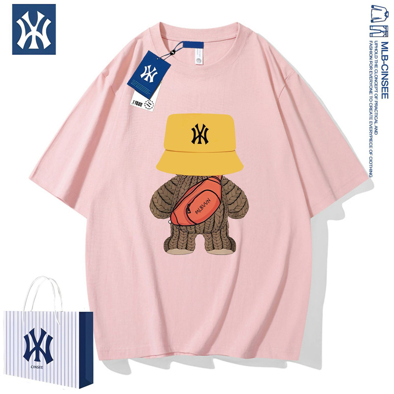 2025 夏 MLB&NY ファッション多用途ピュアコットン Tシャツメンズトレンディブランドライト高級漫画プリントユニセックス半袖|undefined