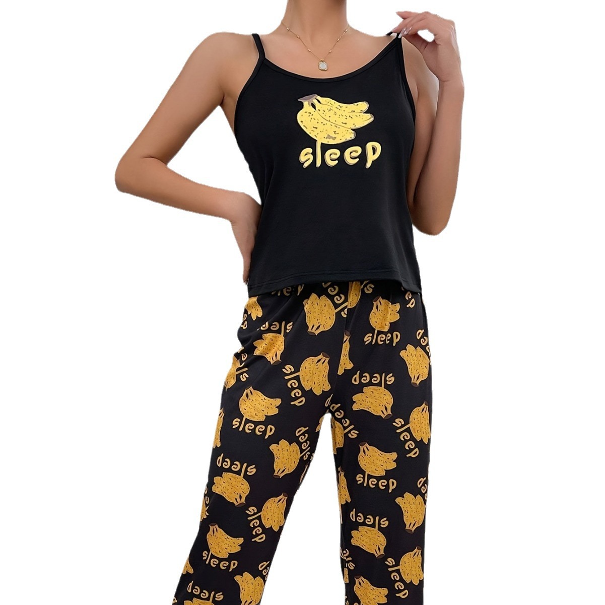 2024 nuevo estilo europeo y americano transfronterizo Amazon estilo caliente tirantes estampado pijamas sexy pantalones casuales traje de servicio a domicilio