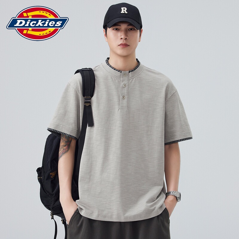 Dickies Special Edition Fake Two-Piece Pullover Short-Sleeve T-Shirt for Men, Japanese Retro Trendy Heavy-Duty Versatile T-Shirt