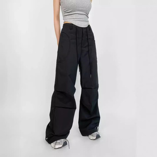 24Kuan1 American Women's Legged Cargo Pants Summer New Sexy High Street Sports Loose High-Waisted Wide-Leg Pants
