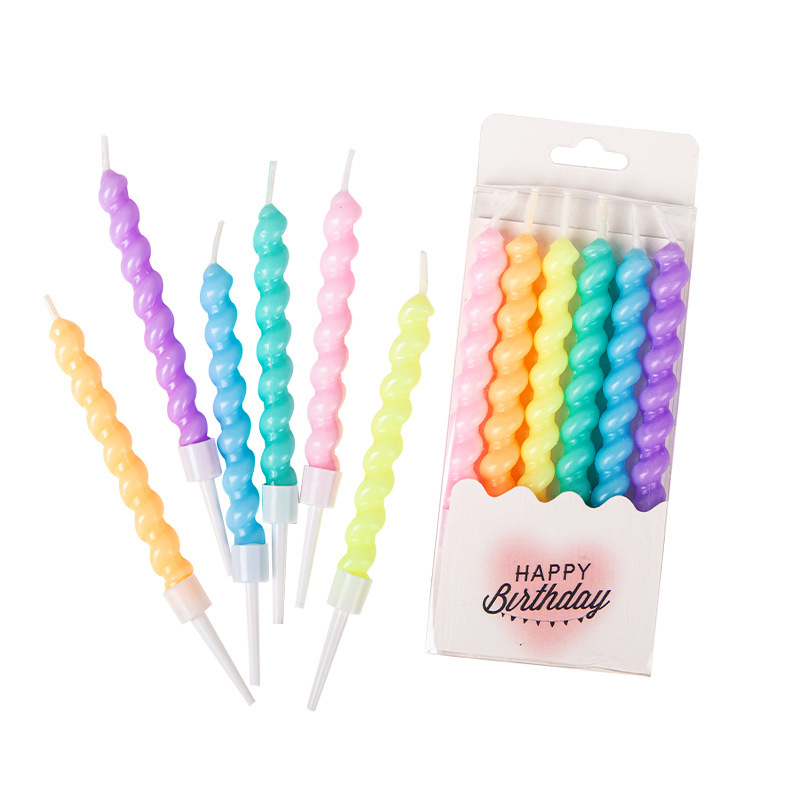 Twisted Thread Birthday Candle Macaron Cute Curved Spiral Candle Candy Cake Baking Decoration Plug-In Twisted Thread Birthday Candle Macaron Cute Curved Spiral Candle Candy Cake Baking Decoration Plug-In