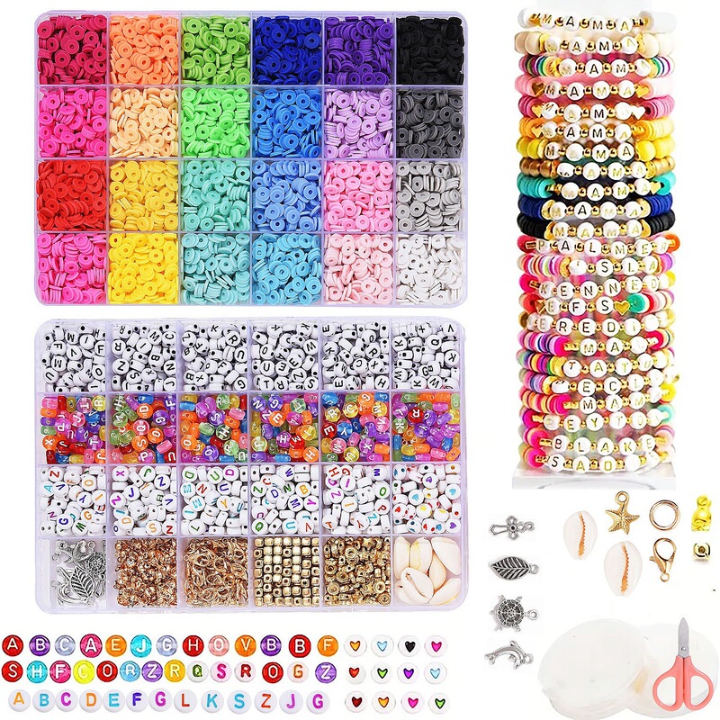 Handmade DIY Jewelry Soft Clay Bead Set Beaded Bracelet Letter Beads Cartoon Soft Clay Accessories Rice Bead Set