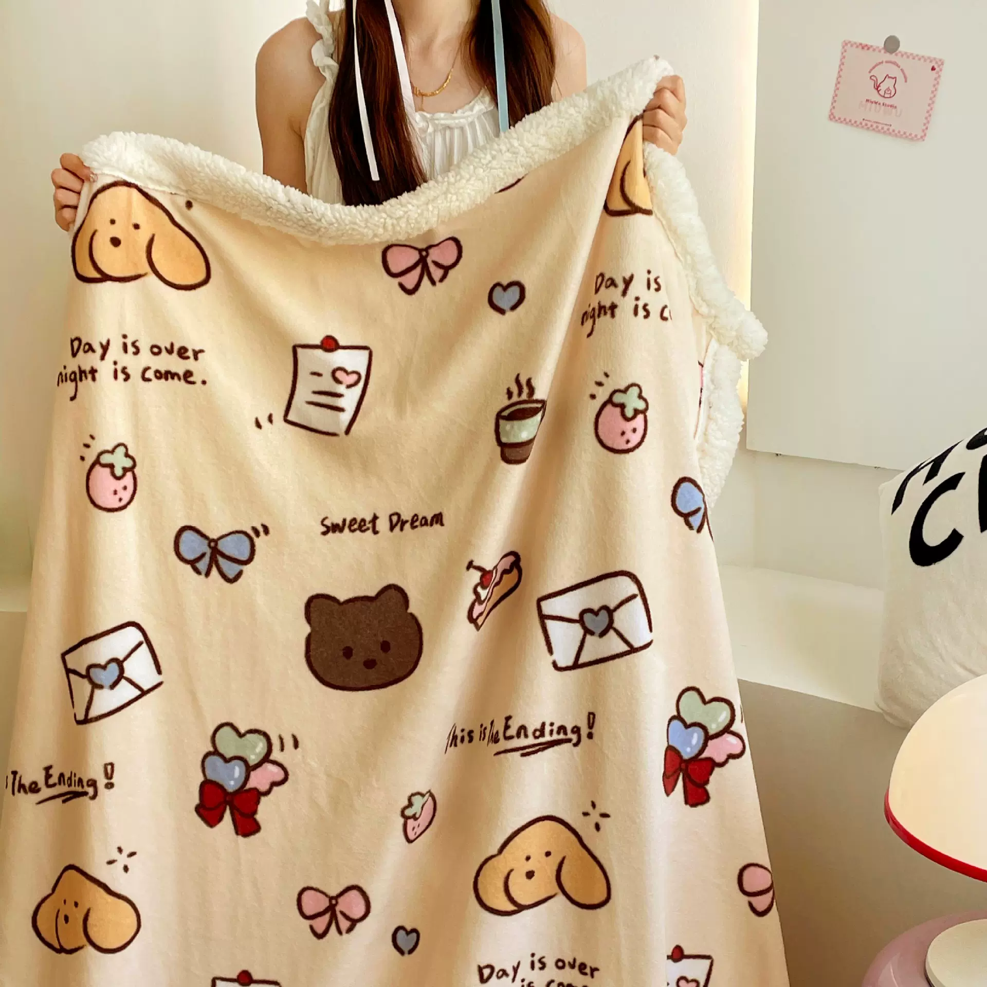 A类印花小清新牛奶绒羊羔绒盖毯毛毯午休毯柔软保暖卡通多功能毯~