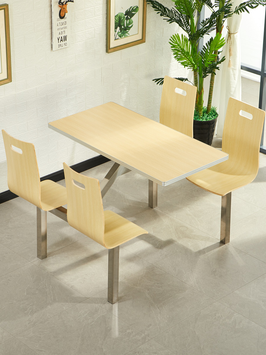 餐桌食堂椅员工饭堂不锈钢连体支架4人8人小吃店快餐桌简单经济型