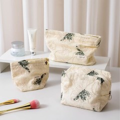 小清新棉麻刺绣手拿化妆包便携护肤品收纳袋大容量枕头包内胆包
