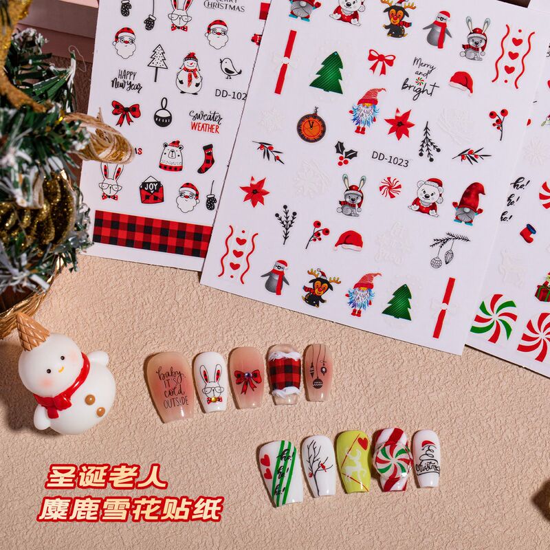 Christmas Themed Nail Stickers 5D Embossed Stereo Cute Snowman DIY Christmas Nail Stickers Jewelry Dd Style