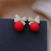 Red earrings with bow from pearl, 2023 collection