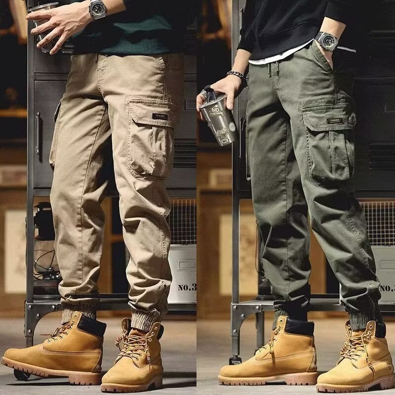New Artistic Foot Bundled Trendy Brand Loose Elegant Simple Army Green Overalls Men's American Fashion Lazy