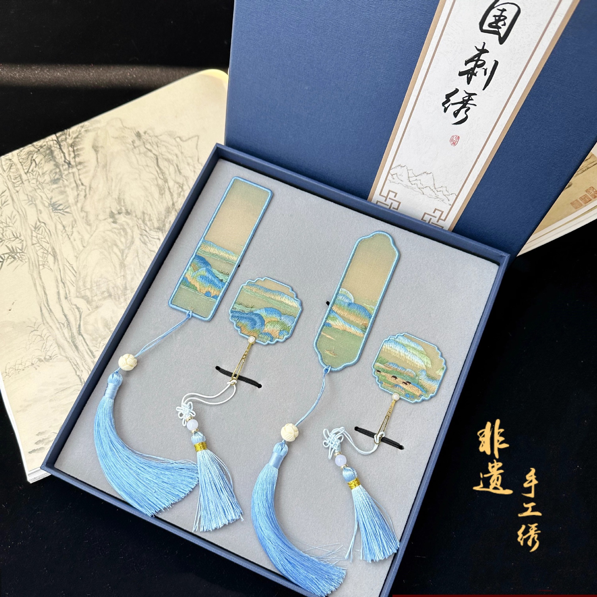 苏绣纯手工绣花苏州刺绣书签中国特色工艺纪念品真丝面料出国礼品