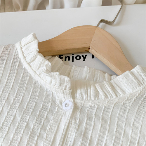 女童衬衫2024春季装新款韩版女宝宝长袖立领甜美气质白色衬衣潮