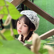 蕾丝本命~又仙又可爱*深蓝浅蓝--复古花朵三角巾法式头巾丝巾拍照