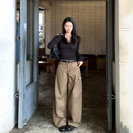 美式棕咖阔腿裤女2025年秋冬新款直筒宽松高腰垂感显瘦西装休闲裤