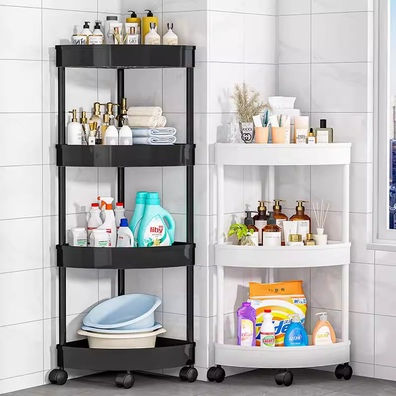 Carefully Selected Bathroom Storage Racks, Bathroom Toilet Washroom Triangle Storage Rack, Living Room Corner Floor-Standing Corner Rack with Wheels