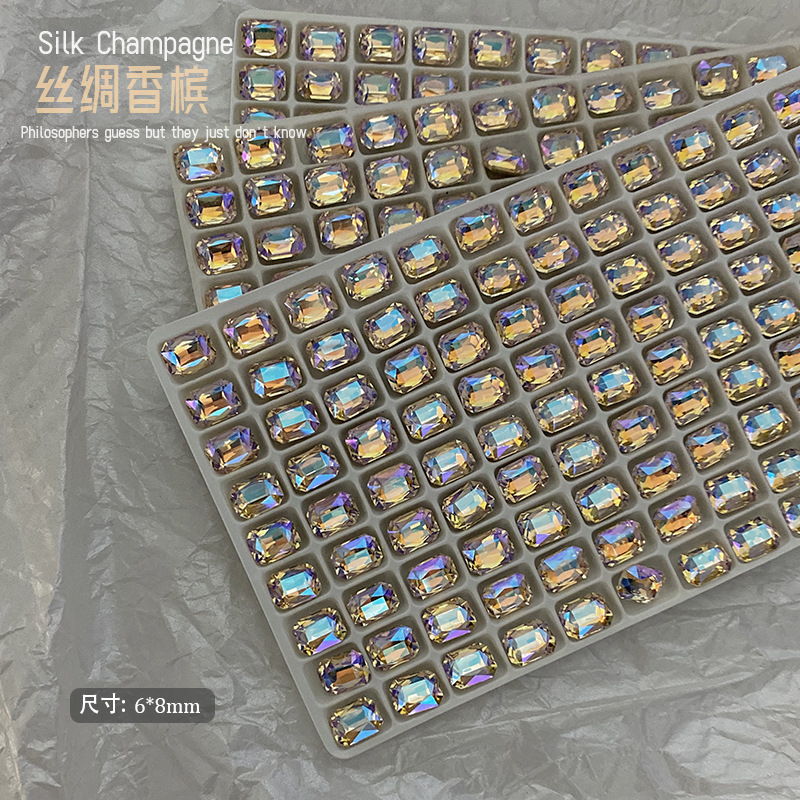 Super Flash K9 Crystal sweet potato high-quality silk champagne pointed nail drill wholesale crooked heart fat square nail jewelry diamond