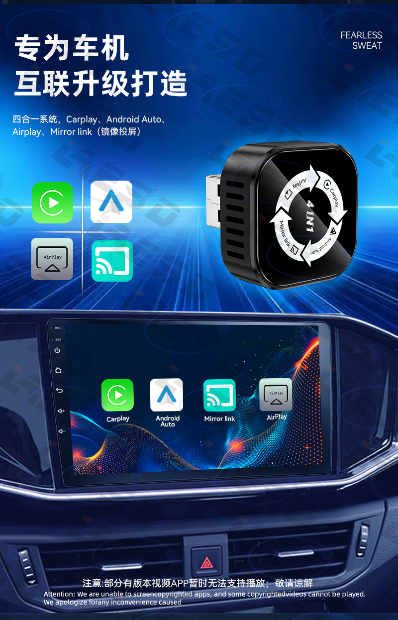 Cross-Border Smart Car-Machine Connectivity Four-In-One Screen Mirroring Carplay Module Reverse Control Wireless Carplay Box