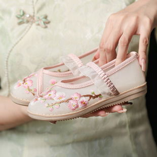 Girls' Hanfu Shoes Antique Tang Suit Princess Children's Embroidered Shoes Embroidered Cloth Shoes Summer Ethnic Style Mesh Sandals