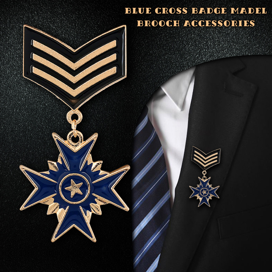 European and American Fashion Retro British Gentleman Style Alloy Oil Dropping Star Cross Pendant Brooch Collar Pin Badge Accessories