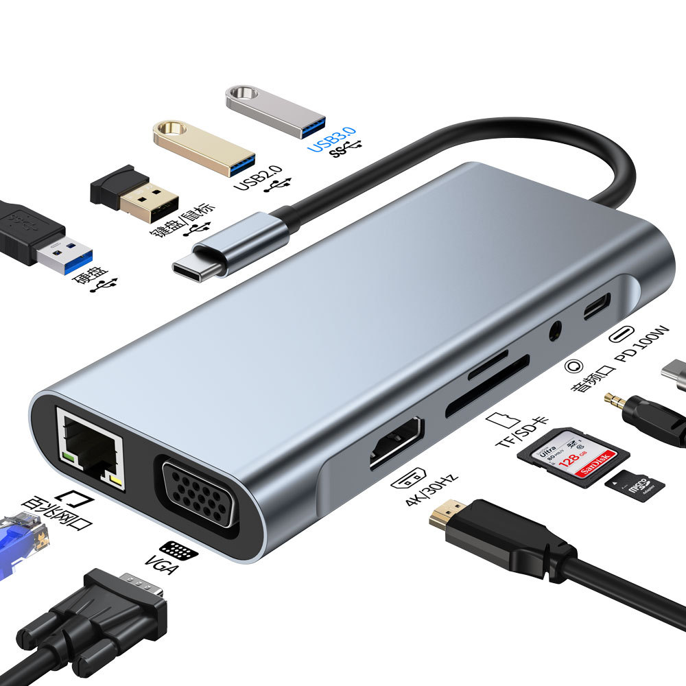 Base de expansión USB-C transfronteriza 11 en 1, estación de acoplamiento 4K 30Hz/60Hz Gigabit, stock de fábrica OEM image 8