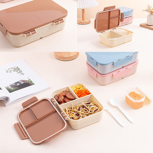 Flip-top divided lunch box for office workers that can be heated in a microwave oven Japanese-style student sealed lunch box with tableware factory direct sales