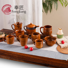 厂家批发酸枣木大肚杯子家用马克杯木质水杯把手啤酒杯咖啡杯茶杯